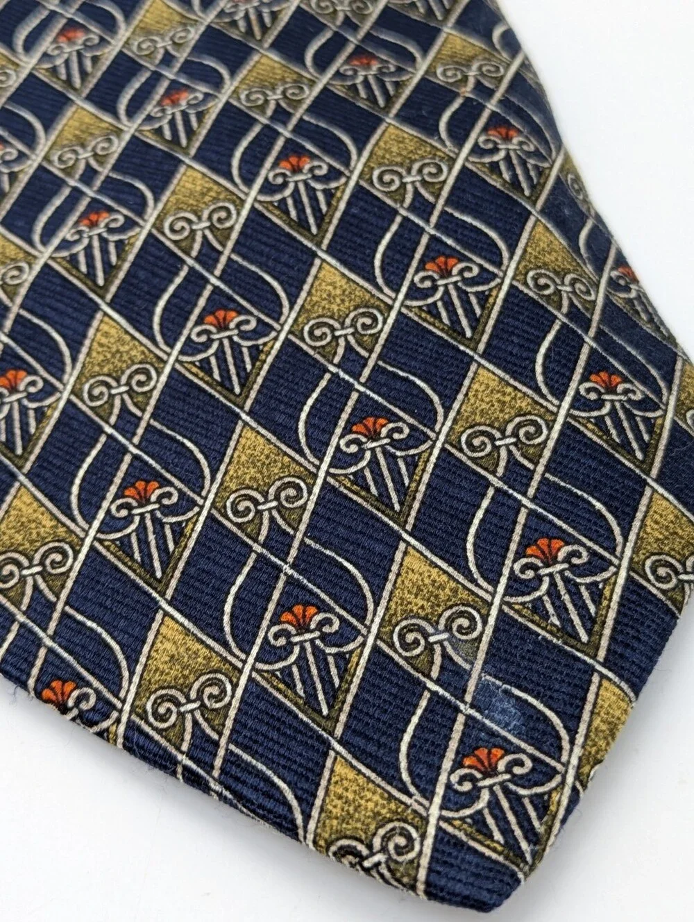 Vintage Paulo Visari Blue Cream Yellow Abstract Geometric Silk Tie